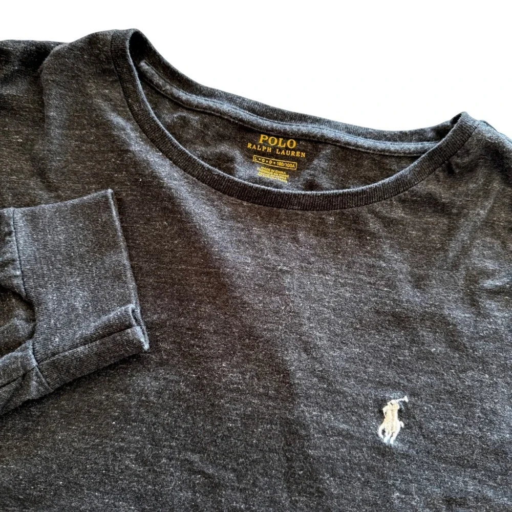 Polo Ralph Lauren Long Sleeve Pullover T-Shirt Charcoal Grey Heather Pony Mens L